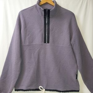 Varley Half Zip Ribbed Pullover Top Women's Size Medium Satin Trim Cinch Waist